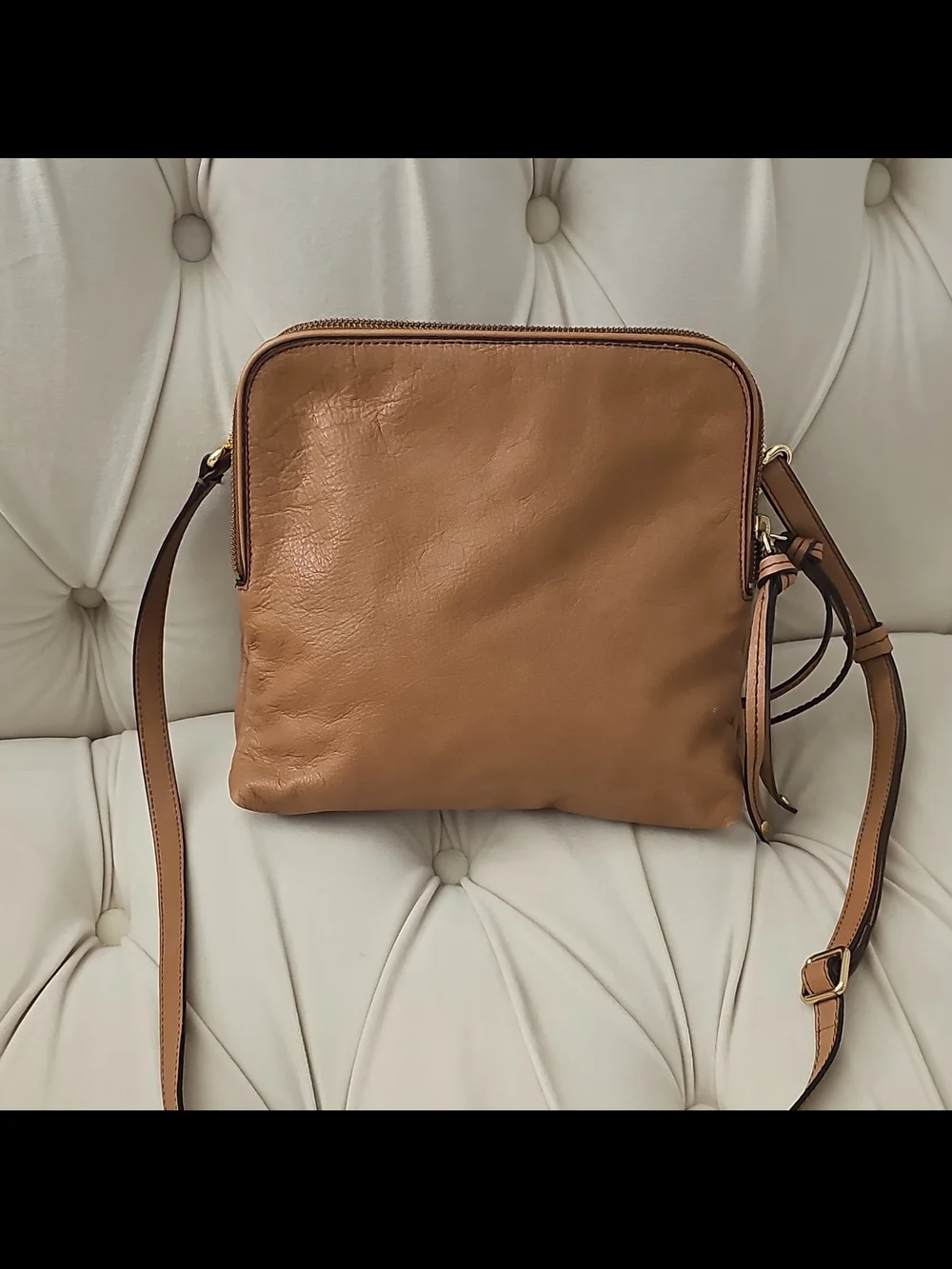 Banana Republic Beige Fabric Tote with Tan Leather Trim and Gold Hardware